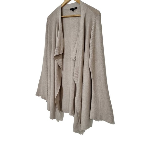 Basque Womens Stone / Oatmeal Knitted Open Long Wrap Cardigan - Size 12 - Picture 3 of 6